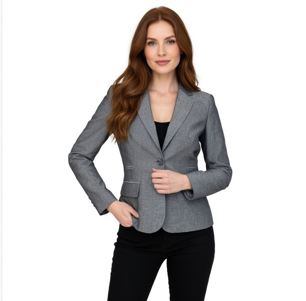 ANN TAYLOR LOFT Silver Grey Long Sleeve Blazer Women’s Button Front Jacket size
